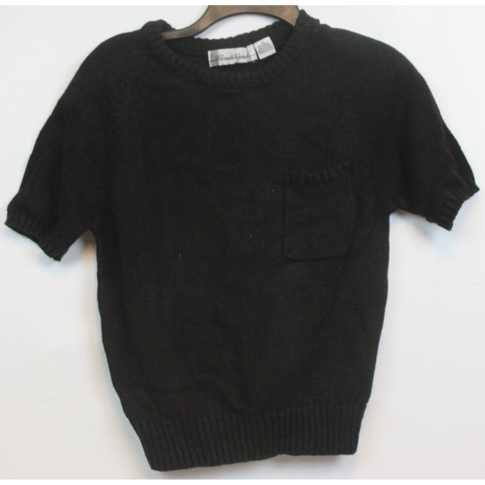 VTG 80s Claude Vernet Short Sleeve Sweater sz M Shoulder Pads Chest Pocket Warm